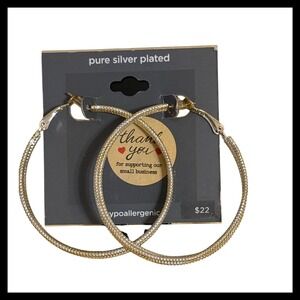 Textured Hoop Earrings Pure Silver Plated Hypoallergenic